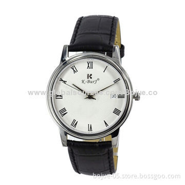 Leather Wristwatch, Silver Color Case, with 2-year Warranty, Mechanical Movement